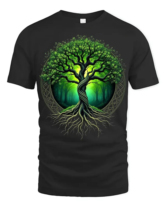Tree of Life Nature Forest Graphic T-Shirt Eco Style - black t-shirt on white background