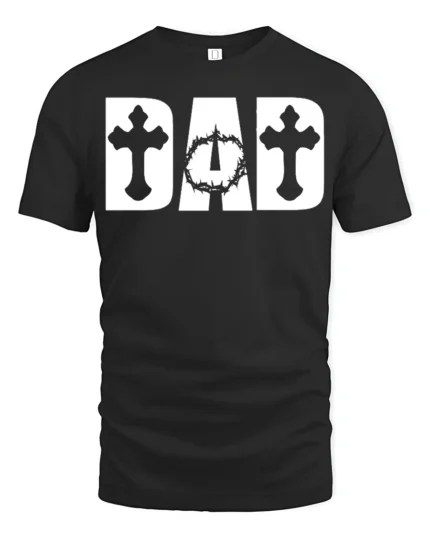 Christian Dad T-Shirt with Cross and Crown of Thorns Print - black t-shirt on white background