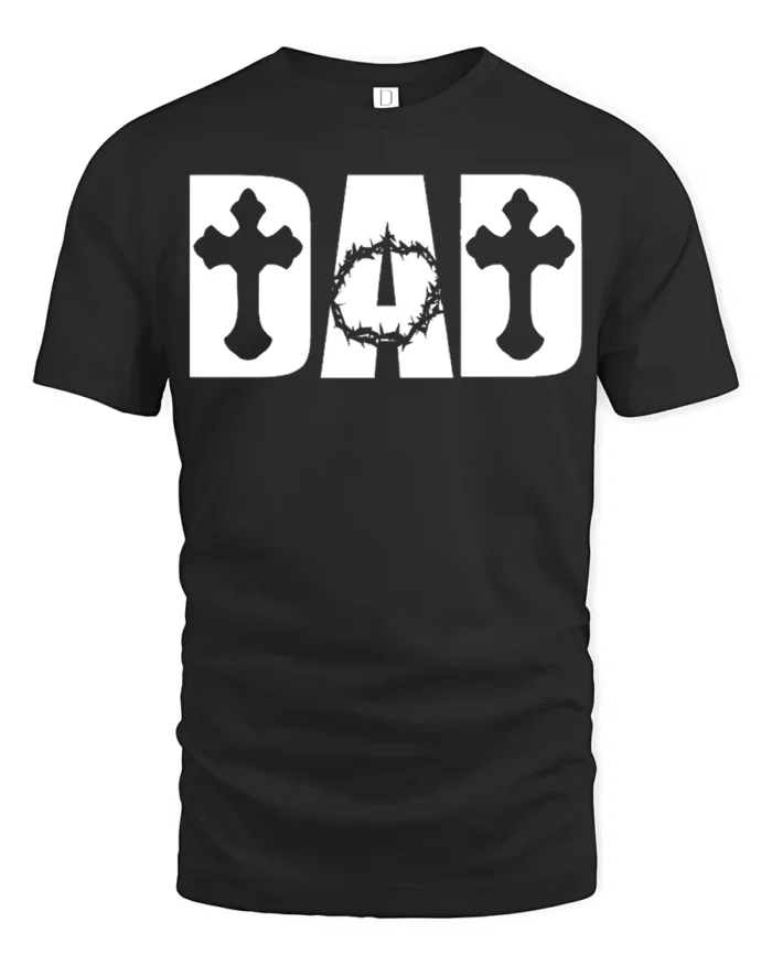 Christian Dad T-Shirt with Cross and Crown of Thorns Print - black t-shirt on white background
