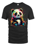 Neon Paint Splash Panda T-Shirt Vibrant Animal Art Tee - black t-shirt on white background