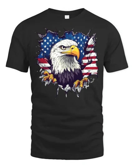 American Eagle Flag T-Shirt Patriotic USA Graphic Tee - black t-shirt on white background