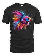 Color Splash Betta Fish T-Shirt Artistic Aquatic Tee - black t-shirt on white background