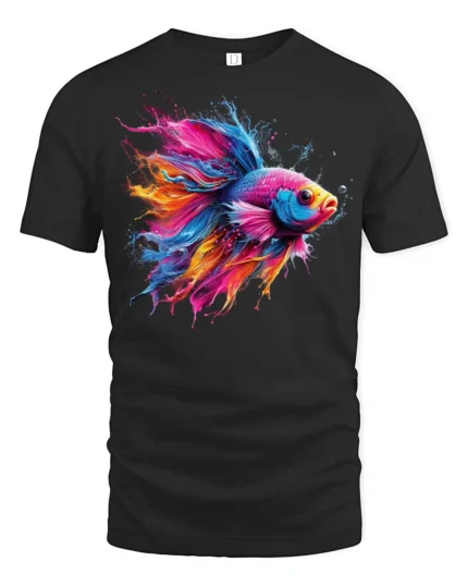 Color Splash Betta Fish T-Shirt Artistic Aquatic Tee - black t-shirt on white background