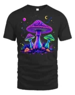 Psychedelic Glow Mushroom T-Shirt Trippy Nature Tee USA - black t-shirt on white background