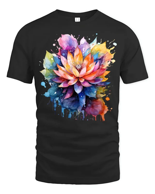 Psychedelic Lotus Flower T-Shirt Bold Botanical Design - black t-shirt on white background