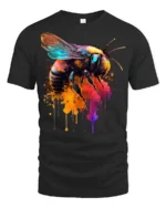 Abstract Bee Graphic T-Shirt Bold Colorful Design - black t-shirt on white background