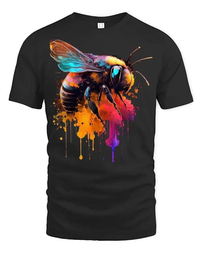 Abstract Bee Graphic T-Shirt Bold Colorful Design - black t-shirt on white background