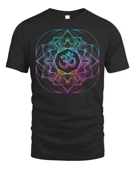 Om Symbol Yoga T-Shirt Colorful Sacred Design Tee - black t-shirt on white background