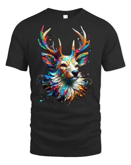 Psychedelic Deer T-Shirt Bold Colorful Nature Shirt - black t-shirt on white background