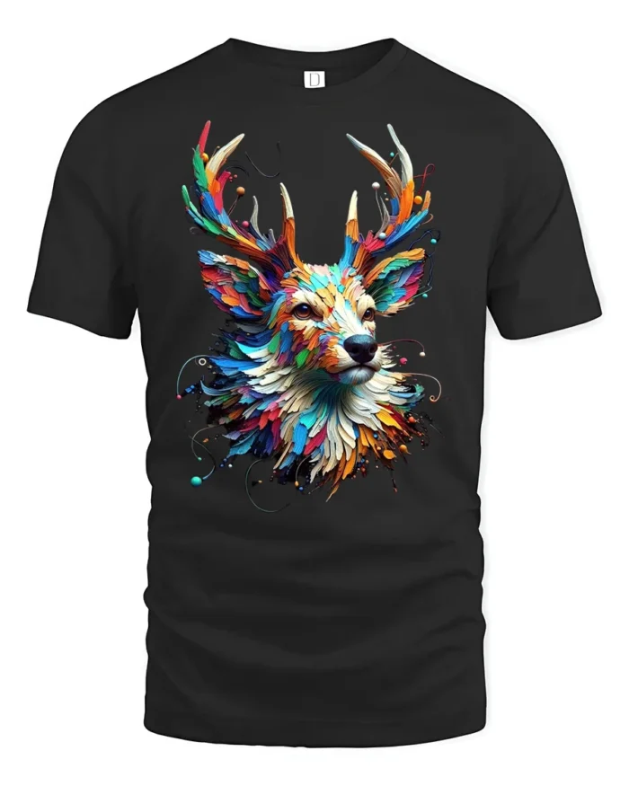 Psychedelic Deer T-Shirt Bold Colorful Nature Shirt - black t-shirt on white background