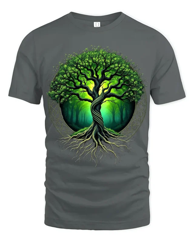 Tree of Life Nature Forest Graphic T-Shirt Eco Style - gray t-shirt on white background