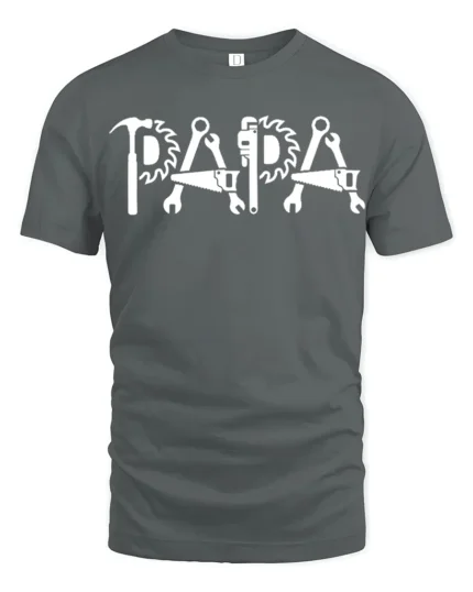 Papa Fix-It T-Shirt Tools Design Gift for Handy Dads - gray t-shirt on white background