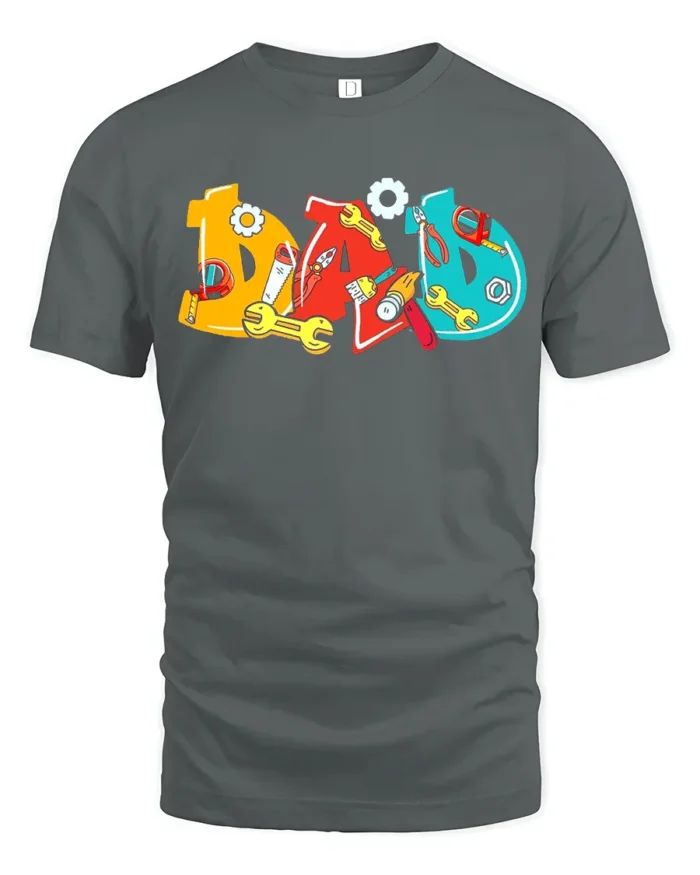Colorful Dad T-Shirt with Tools Fun Father’s Day Gift Tee - gray t-shirt on white background