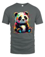 Neon Paint Splash Panda T-Shirt Vibrant Animal Art Tee - gray t-shirt on white background