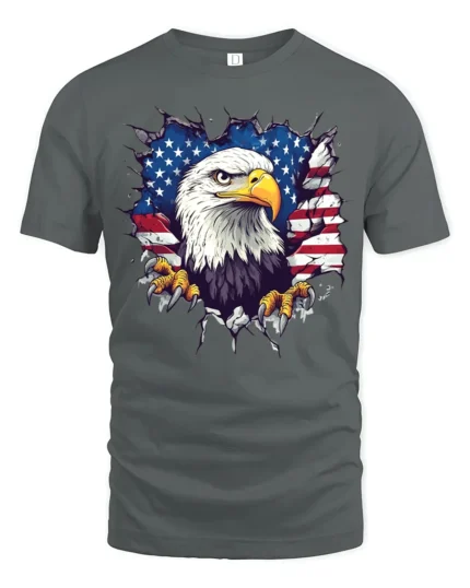 American Eagle Flag T-Shirt Patriotic USA Graphic Tee - gray t-shirt on white background
