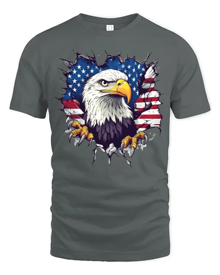 American Eagle Flag T-Shirt Patriotic USA Graphic Tee - gray t-shirt on white background