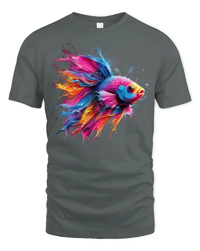 Color Splash Betta Fish T-Shirt Artistic Aquatic Tee - gray t-shirt on white background