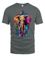 Colorful Elephant Graphic T-Shirt Artistic Safari Style - gray t-shirt on white background