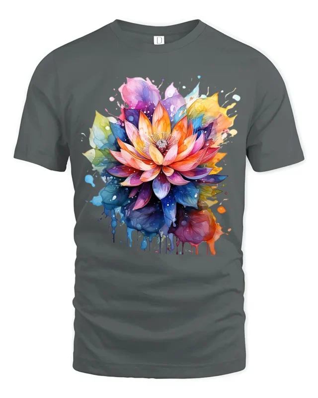 Psychedelic Lotus Flower T-Shirt Bold Botanical Design - gray t-shirt on white background