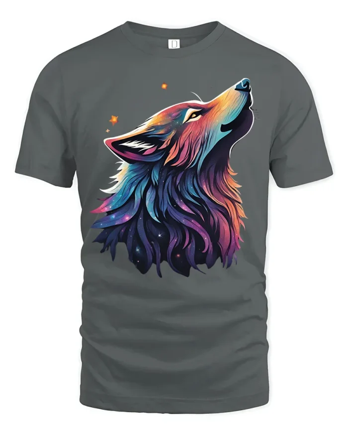 Galaxy Wolf Spirit T-Shirt Vibrant Cosmic Animal Tee - gray t-shirt on white background