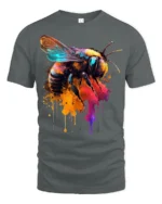 Abstract Bee Graphic T-Shirt Bold Colorful Design - gray t-shirt on white background