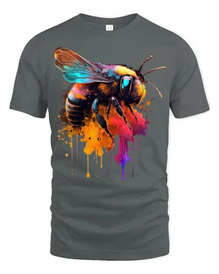 Abstract Bee Graphic T-Shirt Bold Colorful Design - gray t-shirt on white background