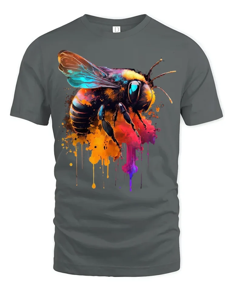 Abstract Bee Graphic T-Shirt Bold Colorful Design - gray t-shirt on white background
