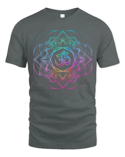 Om Symbol Yoga T-Shirt Colorful Sacred Design Tee - gray t-shirt on white background