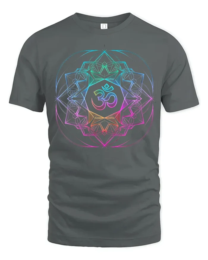 Om Symbol Yoga T-Shirt Colorful Sacred Design Tee - gray t-shirt on white background