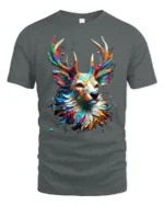 Psychedelic Deer T-Shirt Bold Colorful Nature Shirt - gray t-shirt on white background