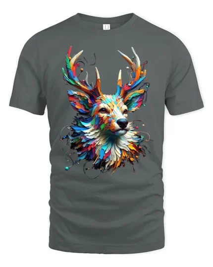 Psychedelic Deer T-Shirt Bold Colorful Nature Shirt - gray t-shirt on white background