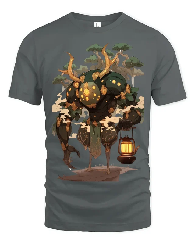 Forest Guardian T-Shirt Mythical Tree Spirit Graphic Tee - gray t-shirt on white background
