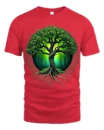 Tree of Life Nature Forest Graphic T-Shirt Eco Style - red t-shirt on white background