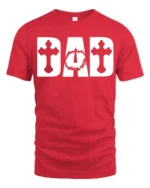 Christian Dad T-Shirt with Cross and Crown of Thorns Print - red t-shirt on white background