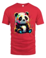 Neon Paint Splash Panda T-Shirt Vibrant Animal Art Tee - red t-shirt on white background