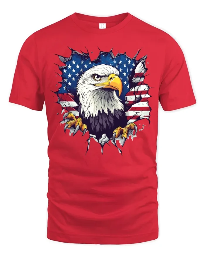 American Eagle Flag T-Shirt Patriotic USA Graphic Tee - red t-shirt on white background