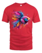Color Splash Betta Fish T-Shirt Artistic Aquatic Tee - red t-shirt on white background