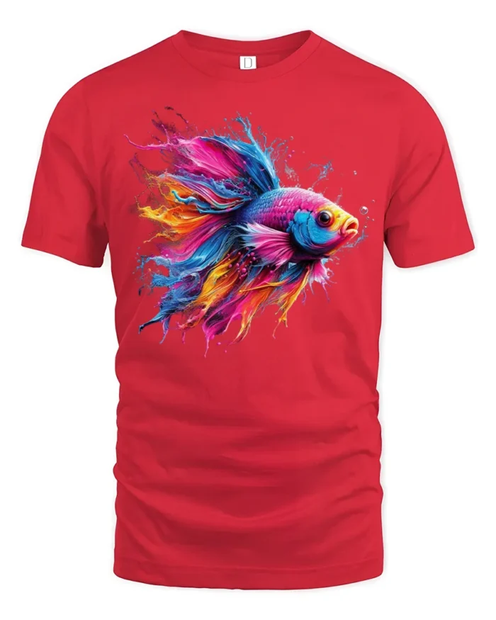 Color Splash Betta Fish T-Shirt Artistic Aquatic Tee - red t-shirt on white background