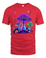 Psychedelic Glow Mushroom T-Shirt Trippy Nature Tee USA - red t-shirt on white background