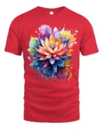 Psychedelic Lotus Flower T-Shirt Bold Botanical Design - red t-shirt on white background