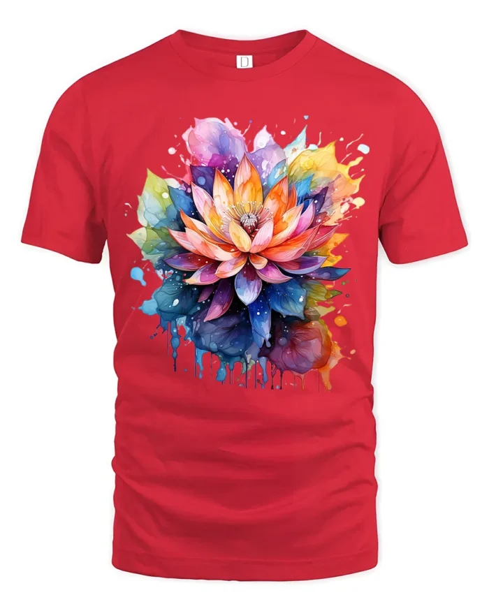 Psychedelic Lotus Flower T-Shirt Bold Botanical Design - red t-shirt on white background
