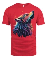 Galaxy Wolf Spirit T-Shirt Vibrant Cosmic Animal Tee - red t-shirt on white background