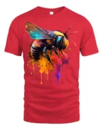 Abstract Bee Graphic T-Shirt Bold Colorful Design - red t-shirt on white background