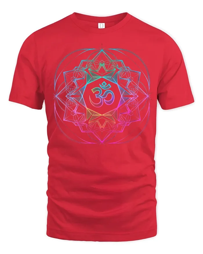 Om Symbol Yoga T-Shirt Colorful Sacred Design Tee - red t-shirt on white background