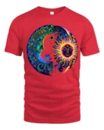 Celestial Energy T-Shirt Sun Moon Mandala Print Shirt - red t-shirt on white background