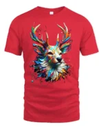 Psychedelic Deer T-Shirt Bold Colorful Nature Shirt - red t-shirt on white background