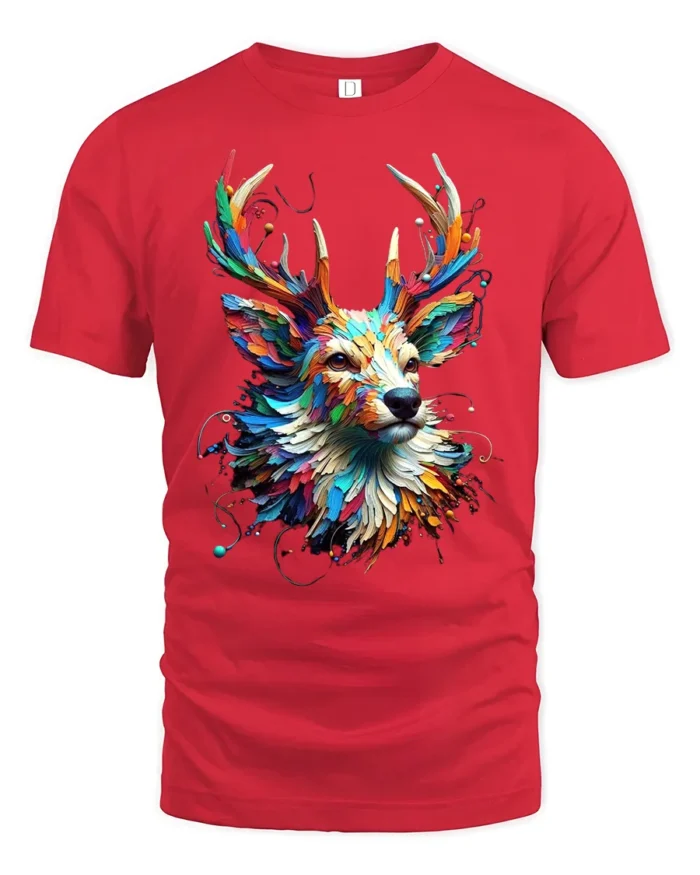 Psychedelic Deer T-Shirt Bold Colorful Nature Shirt - red t-shirt on white background