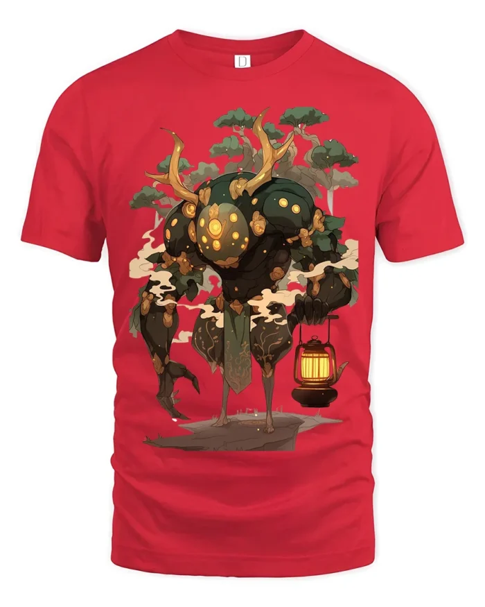 Forest Guardian T-Shirt Mythical Tree Spirit Graphic Tee - red t-shirt on white background