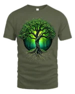 Tree of Life Nature Forest Graphic T-Shirt Eco Style - military green t-shirt on white background