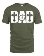 Christian Dad T-Shirt with Cross and Crown of Thorns Print - military green t-shirt on white background